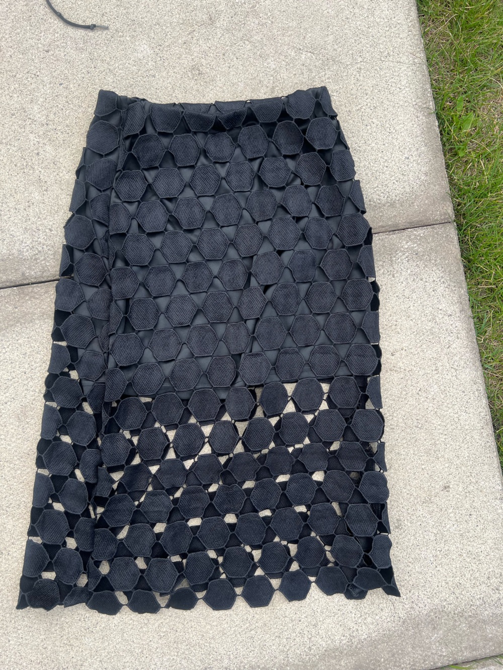 Black Geometric Crochet Midi Skirt